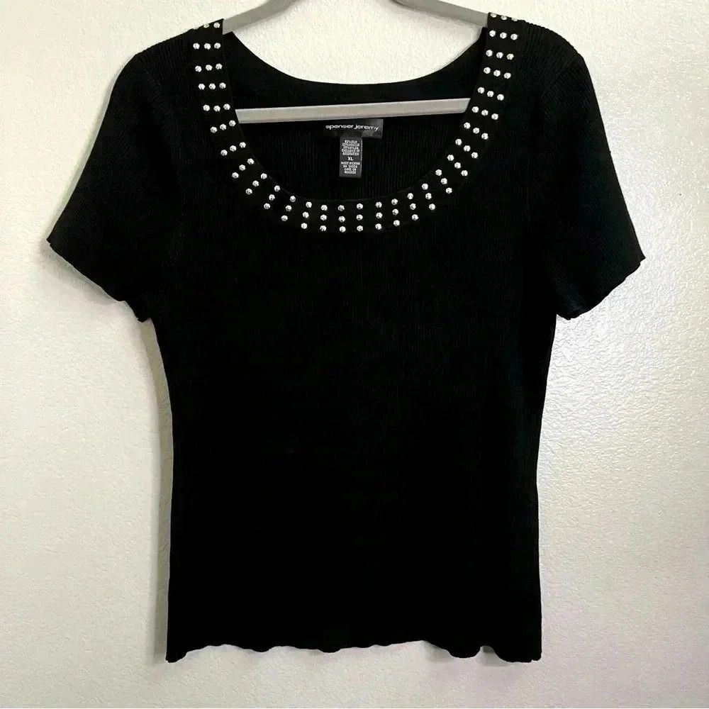 Spenser Jeremy silk ribbed scoop neck gold detail neckline women’s top XL